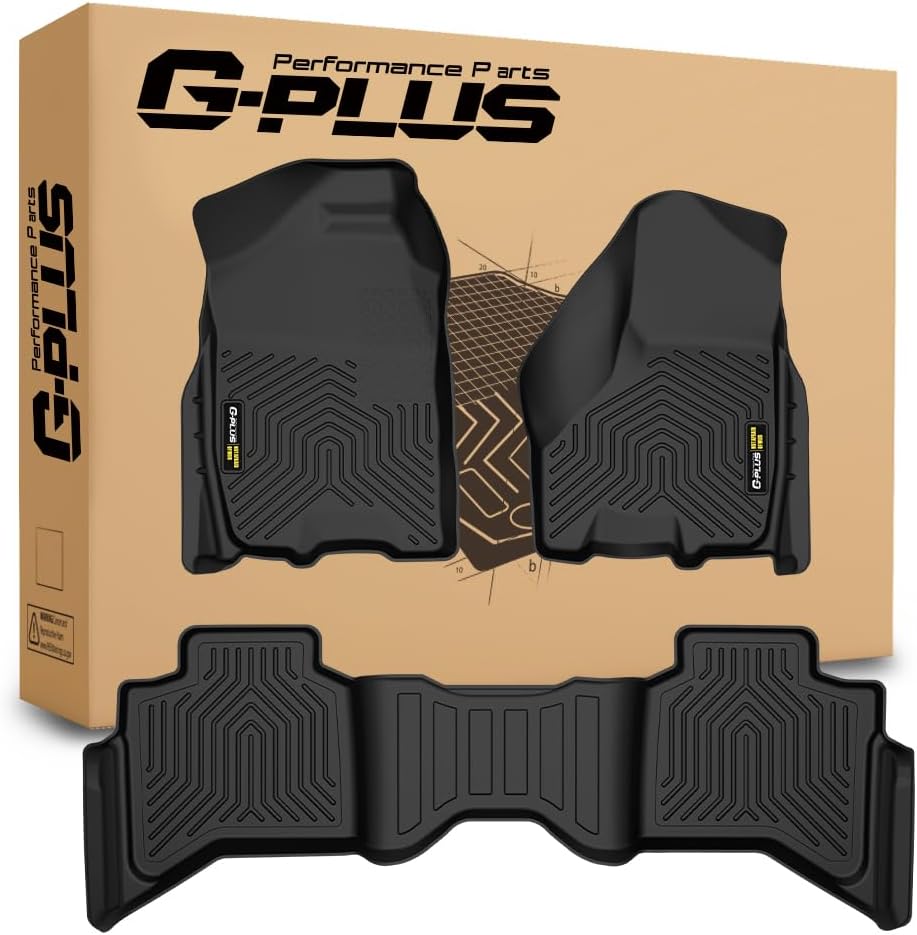 G-PLUS TPE Floor Mats Fit Dodge Ram 1500 Quad Cab 2009-2018 / Classic Quad Cab 2019-2022 1st & 2nd Row Truck Accessories Cargo Liners All Weather Protection 3PCs Black Alfombras para Carro