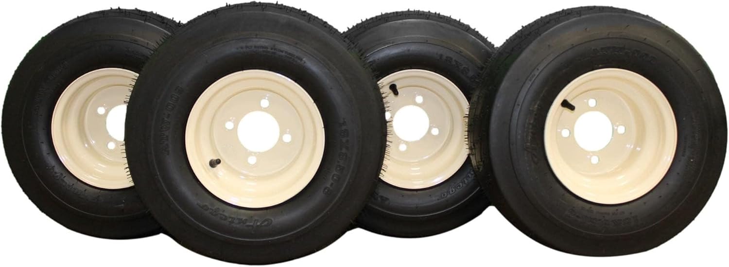 Antego Tire & Wheel 18x8.50-8 Golf Cart Tires on 8x7 Golf Cart Wheels (Rims) Beige Assemblies for Golf Carts (Set of 4) - Compatible with all standard golf carts such as: EZGO, YAMAHA, and Club Car