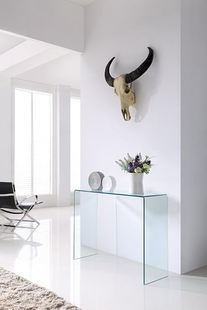 Crystal Modern Bent Curved Clear Glass Console Table (Large) - (110cm x 35cm x 75cm)