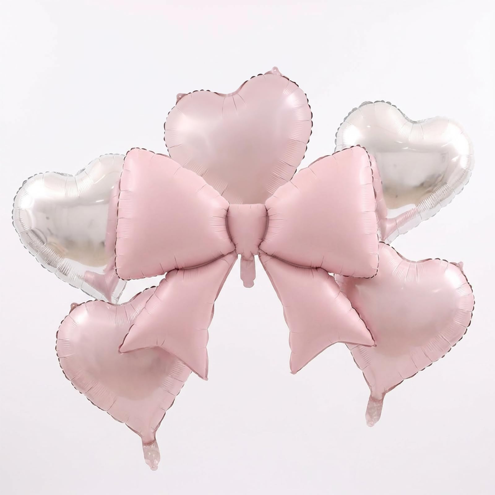 Pink Silver Heart Bow Balloons - 75 * 98cm and 18inch Romantic Balloon Set with Leak-Proof Self-Sealing Valve for Proposal, Anniversary, Valentine's Day Party Decorations