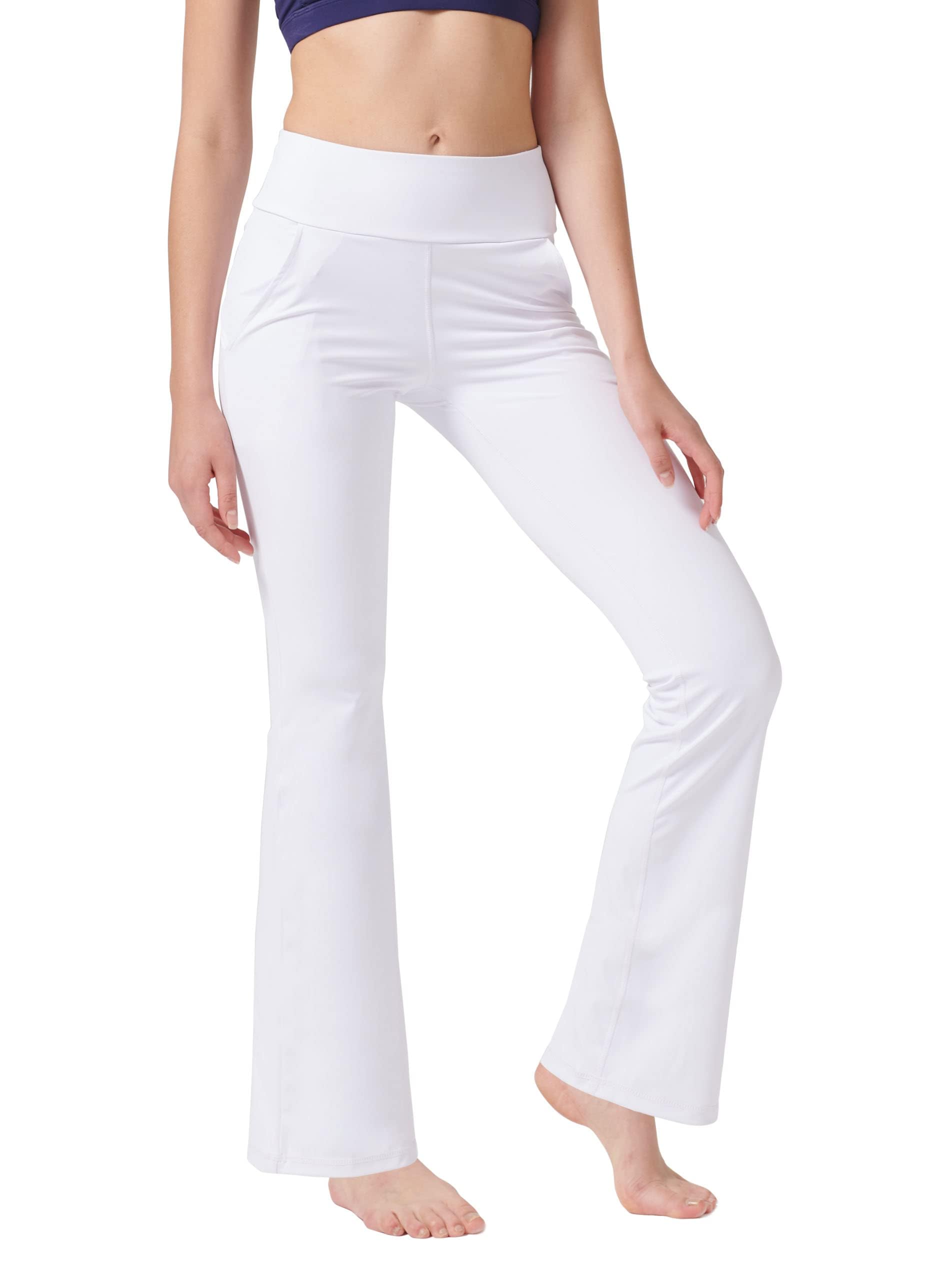 LaiEr Pantaloni da Yoga da Donna con 4 Tasche Pantaloni da Lavoro a Vita Alta 4 Vie Stretch Controllo Pancia Pantaloni Lunghi Svasati, (2 Tasche Laterali e Posteriori),