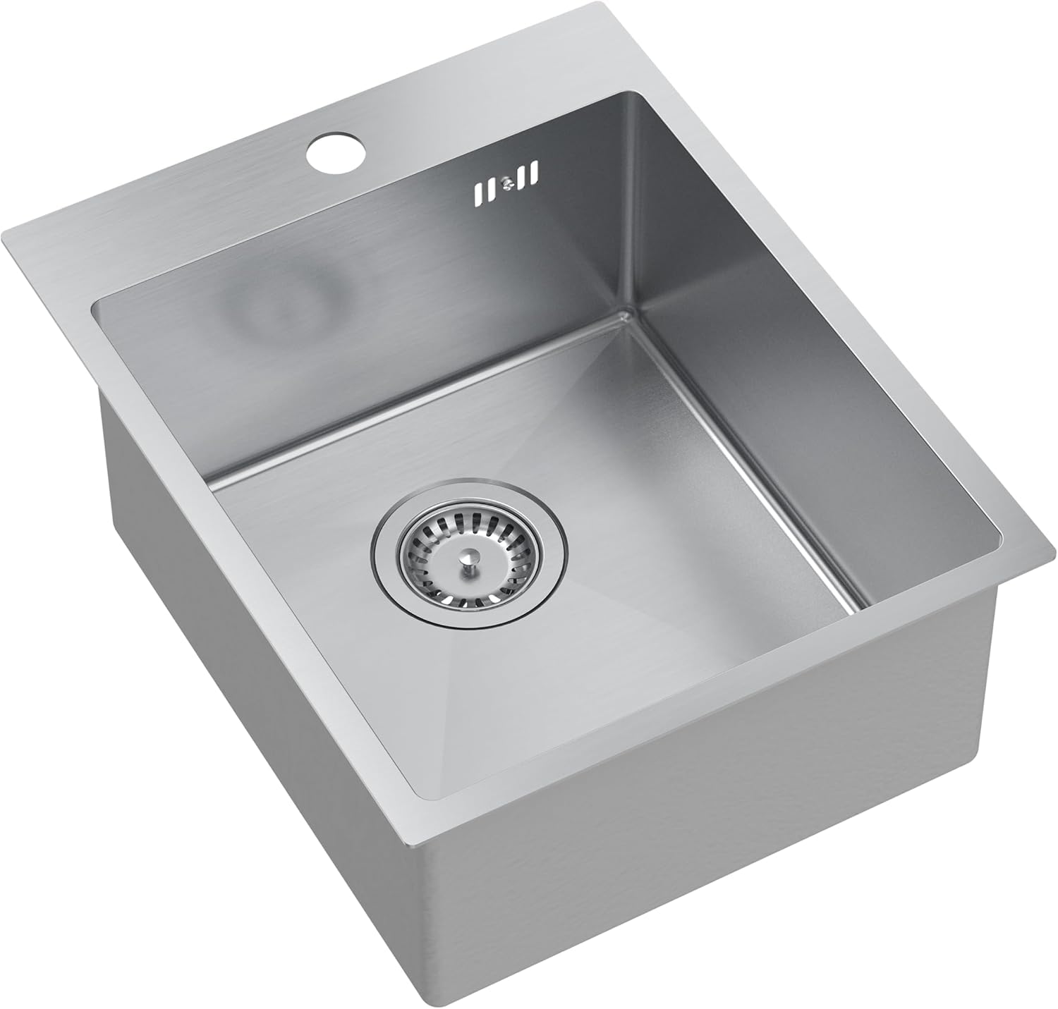 QUADRON fregadero plata | tamaño 40 x 50 cm | fregadero de un seno RUSSEL 90 fregadero de cocina de un seno con cámara de acero fregadero de acero inoxidable | con sifón y tapón de rosca