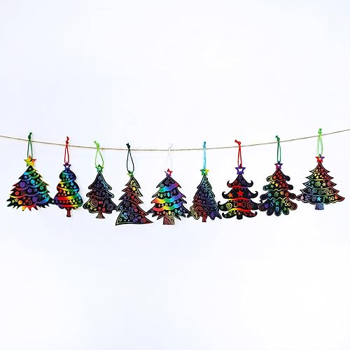 Miniatura 2 de Winlyn 54 juegos de 9 estilos mágicos de color negro, adornos para árbol de Navidad, arco iris, arte para rascar, kit de manualidades de Navidad