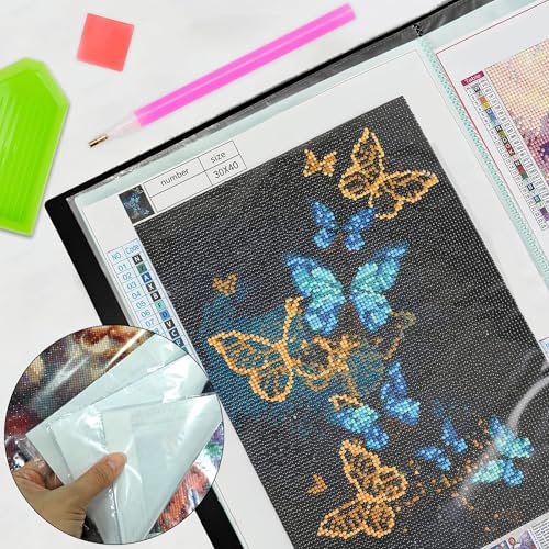 Image of SKRYUIE A3 Diamond Painting Storage Book - 60 Diamond Painting Capacity, 30 Page Protectors, 17.2x12.8 inches, Portfolio Folder for Presentation and Organization - Blue