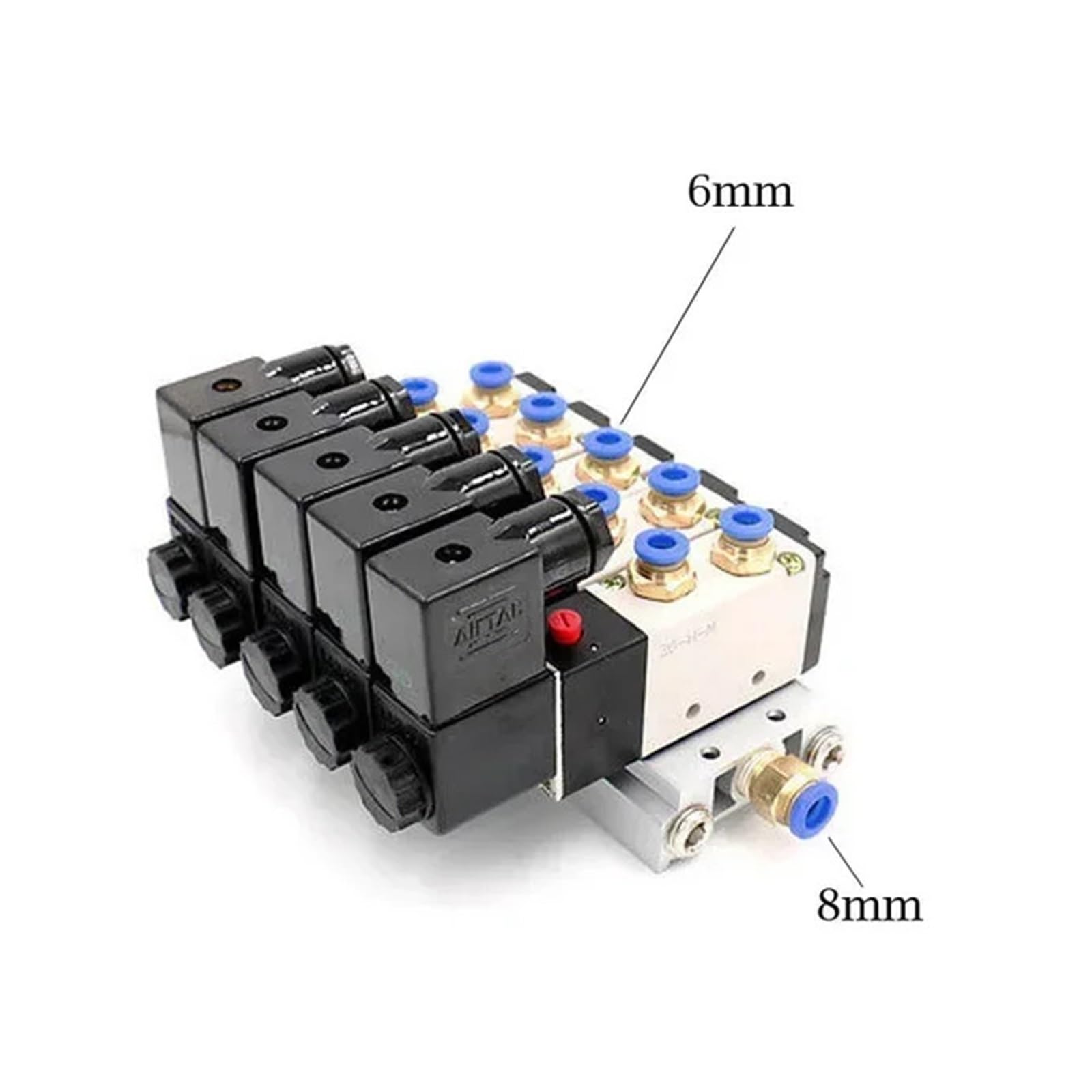 Bloque de electroválvula neumática 4V210-08, opción múltiple, 12/24 V CC, 110/220 CA, con Base Montaje y colector 2/3/4/6 vías(DC24V,5 Position 6mm Fitting)