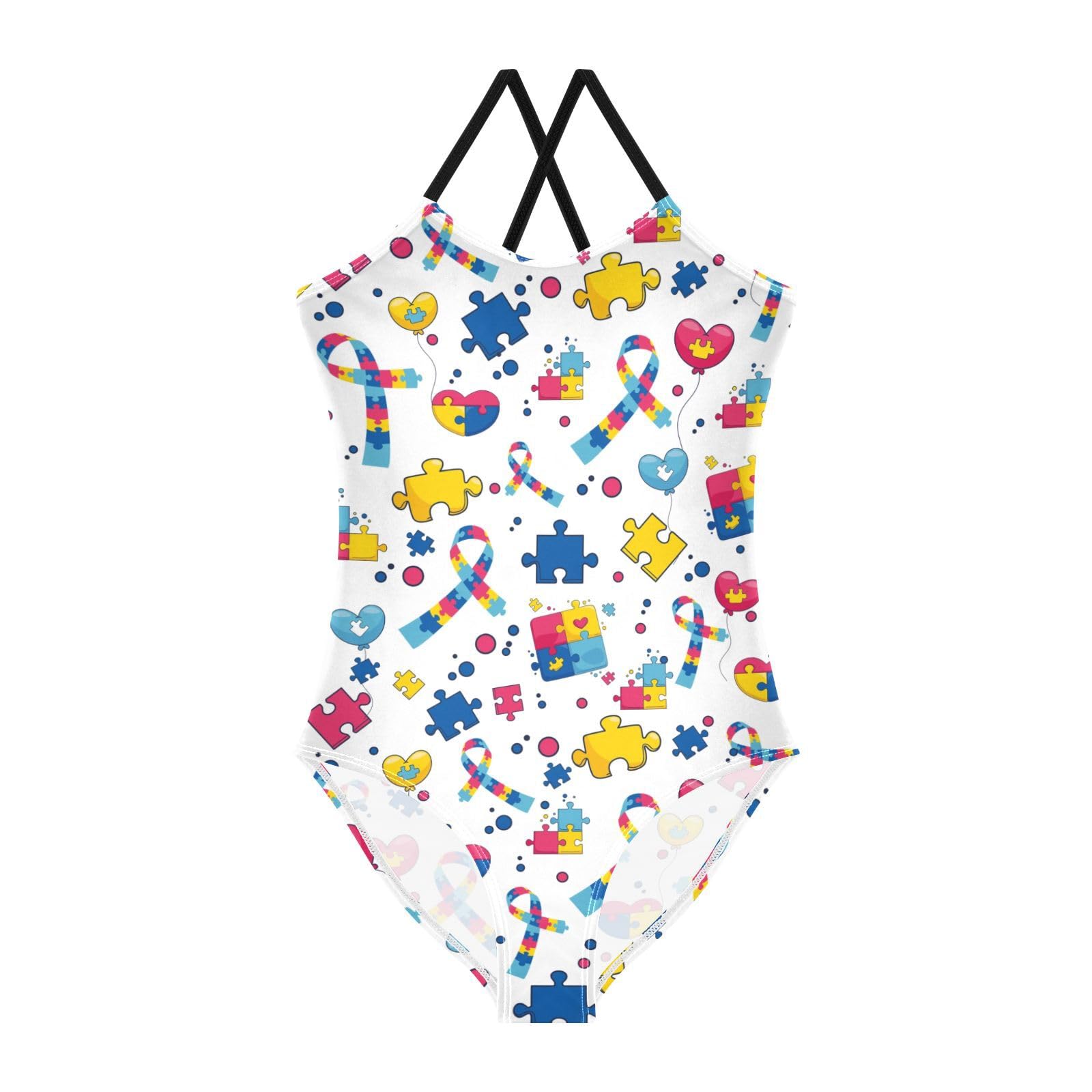 Autism Girls One Piece Swimsuits; 3-10 Years Halter Swimwear Beach Bathing Suit