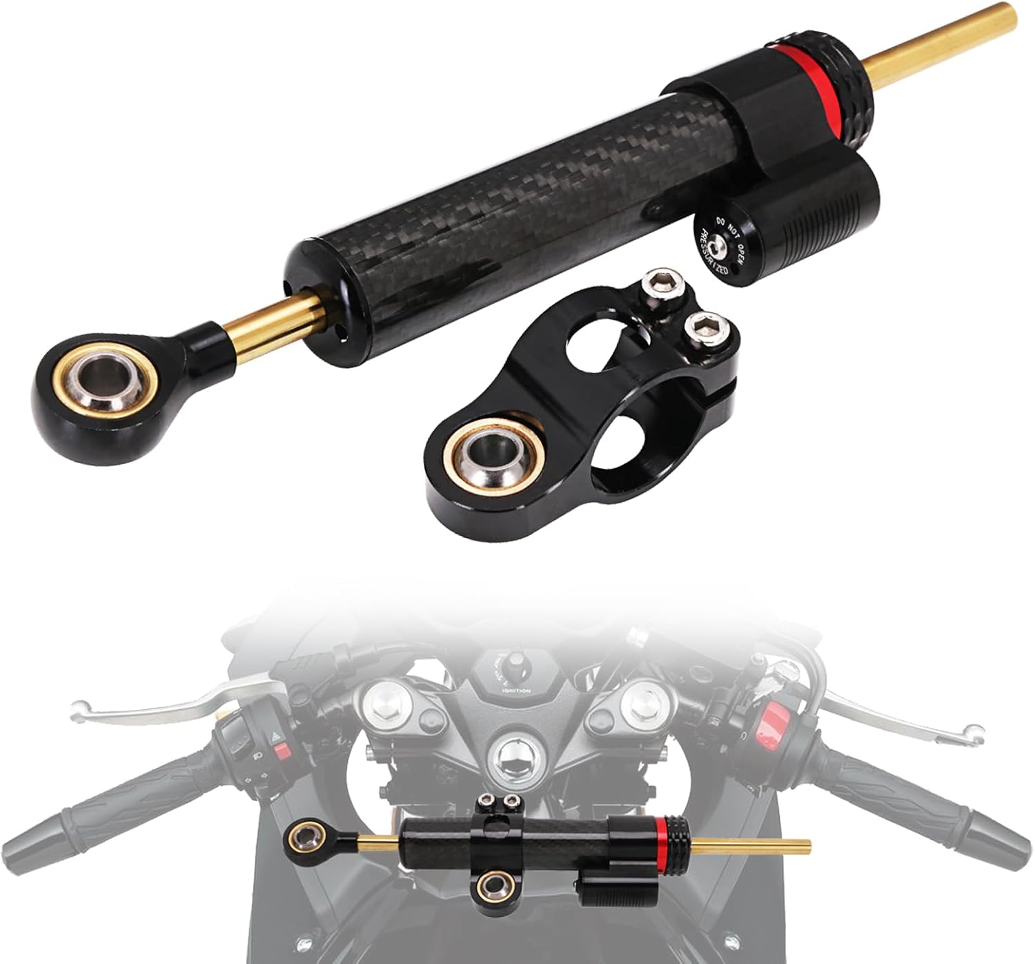 Motorcycle Steering Damper Adjustable Stabilizer 10" with Mount Bracket Universal for Most Motorcycles Sport Street Mini Bike GSXR 750 1000 R1 R3 R6 R7 FZ09 FZ6R ZX6R ZX9R ZX10R Carbon Fiber