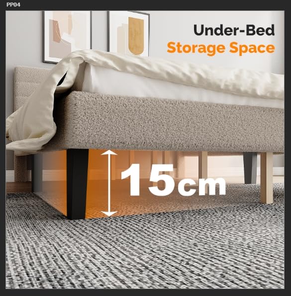 Bonnlo 4ft6 Double Bed Frame,Noise-Free Upholstered Platform Bed with Adjustable Headboard & Under Bed Storage-Sturdy Wooden Slat Support-No Box Spring Needed - Image 3