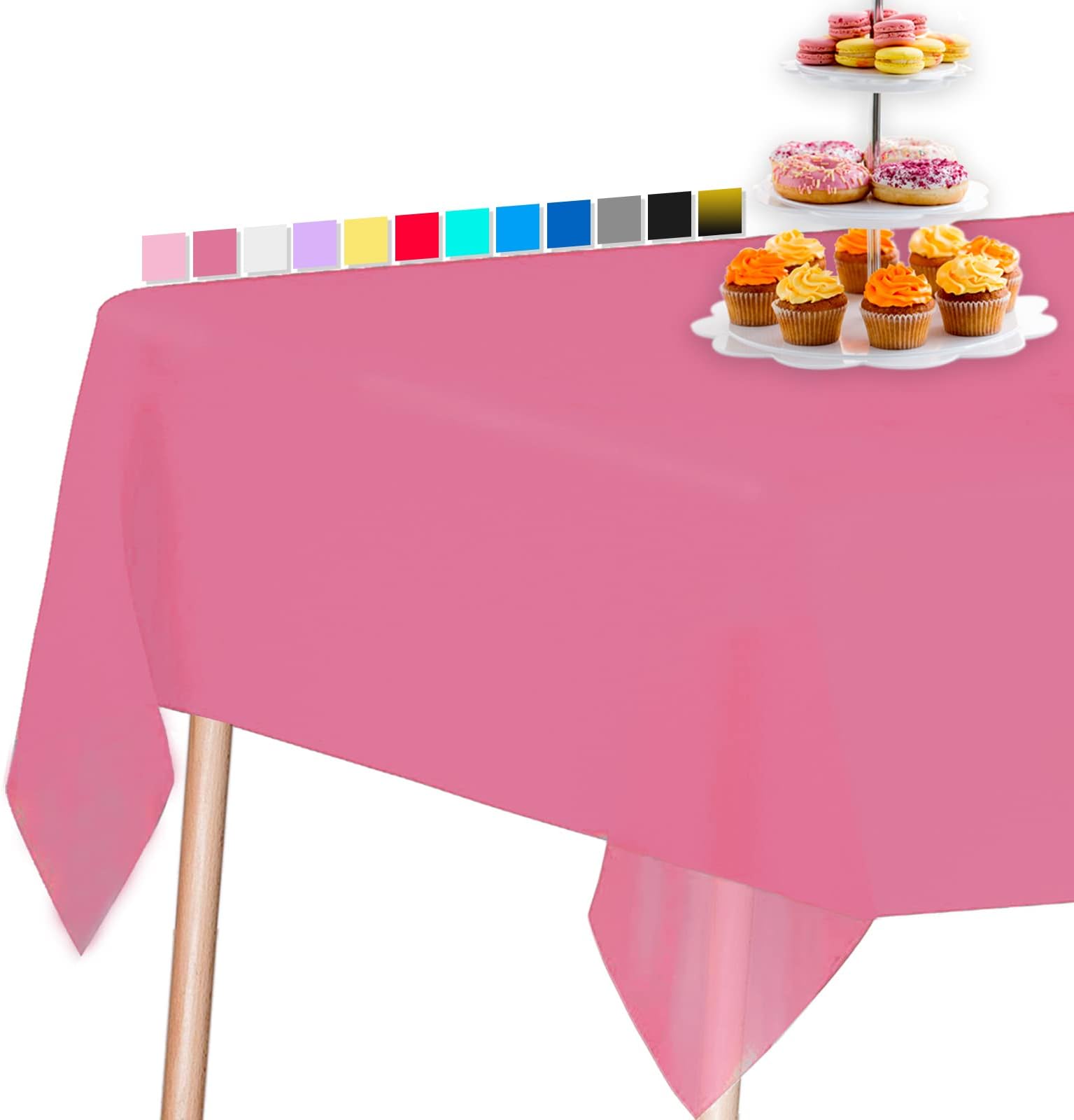 PartyWoo Dark Pink Tablecloth, 54 x 108 Inch Rectangle Party Tablecloth, Plastic Tablecloth for 6 to 8 Foot Table, Plastic Table Cover, Waterproof Tablecloth for Party, Birthday, Wedding (1 PACK)