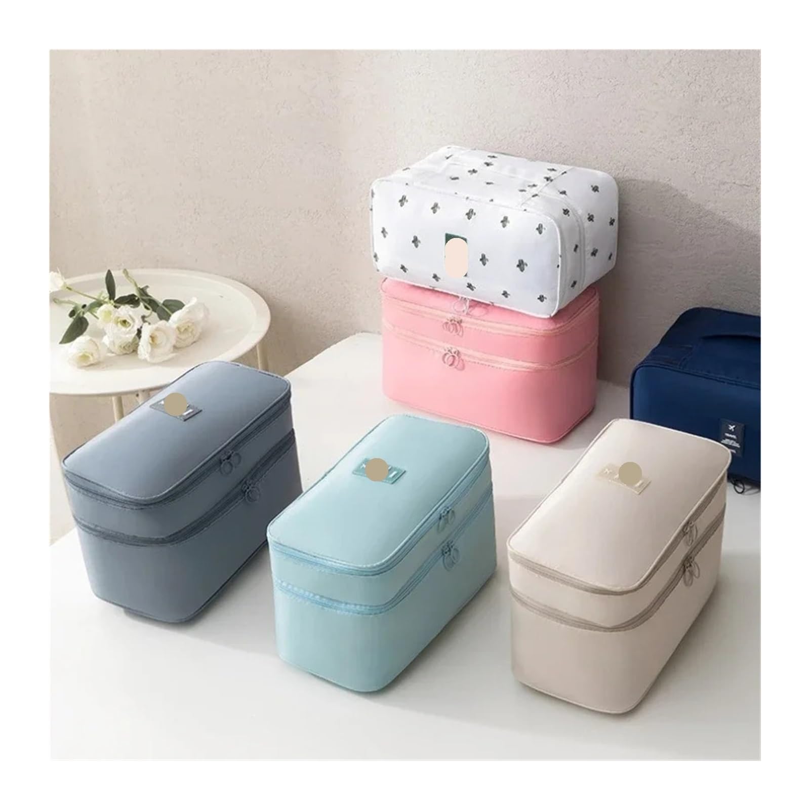 Organizer Per Biancheria Intima Da Viaggio Organizer da viaggio 3 in 1 a doppio strato: borsa for riporre reggiseni/biancheria intima/calzini di grande capacità, portatile e compatta