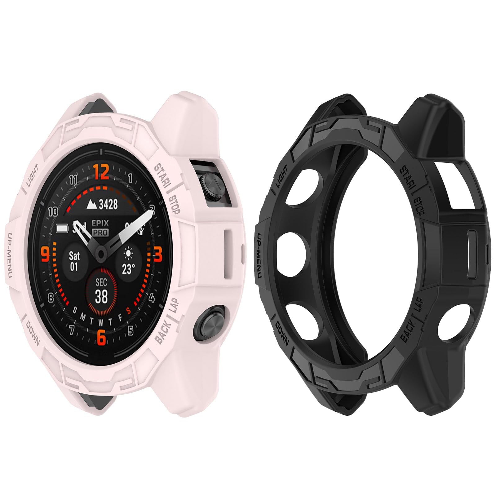 HUAYUWA 2Pack Soft TPU Case Cover (Black+Pink) Compatible with Garmin EPIX PRO 51MM / Fenix 7X PRO/Fenix 7X Smartwatch Protective Case Shell Accessories