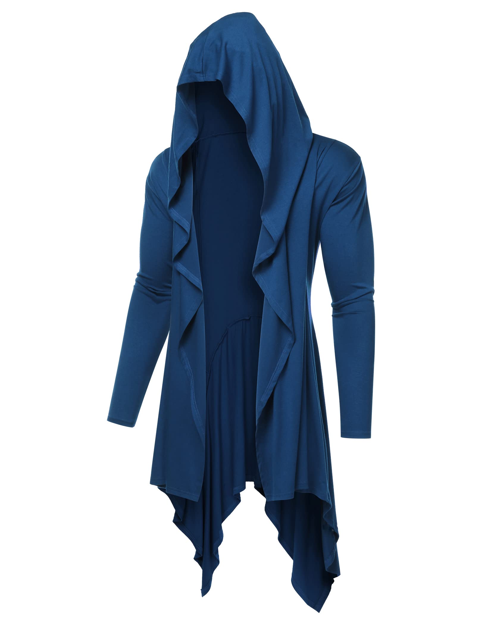 COOFANDY Long Hooded Cardigan Ruffle Shawl Collar Open Front Lightweight Drape Cape Overcoat with Pockets