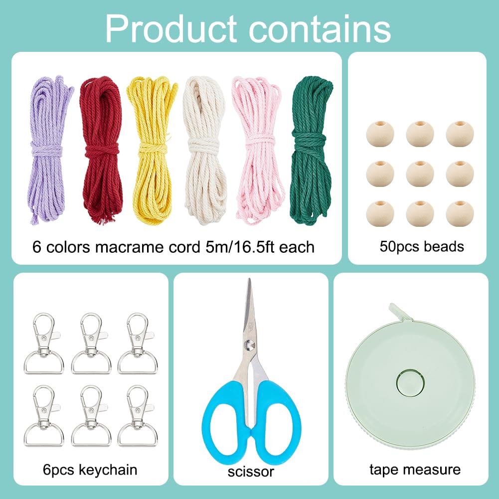 WEBEEDY Set Di 6 Portachiavi Fai Da Te Macramè A Forma Di Fiore Con Nappa - Stile Bohémien