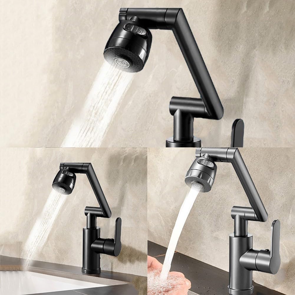 QTANZIQI Aerator z obrotową przedłużką 1080°, 10-trybowa głowica prysznicowa o mocnym przepływie, dwukierunkowy perlator kranu oszczędzającego wodę do zlewu kuchennego w łazience (szary)
