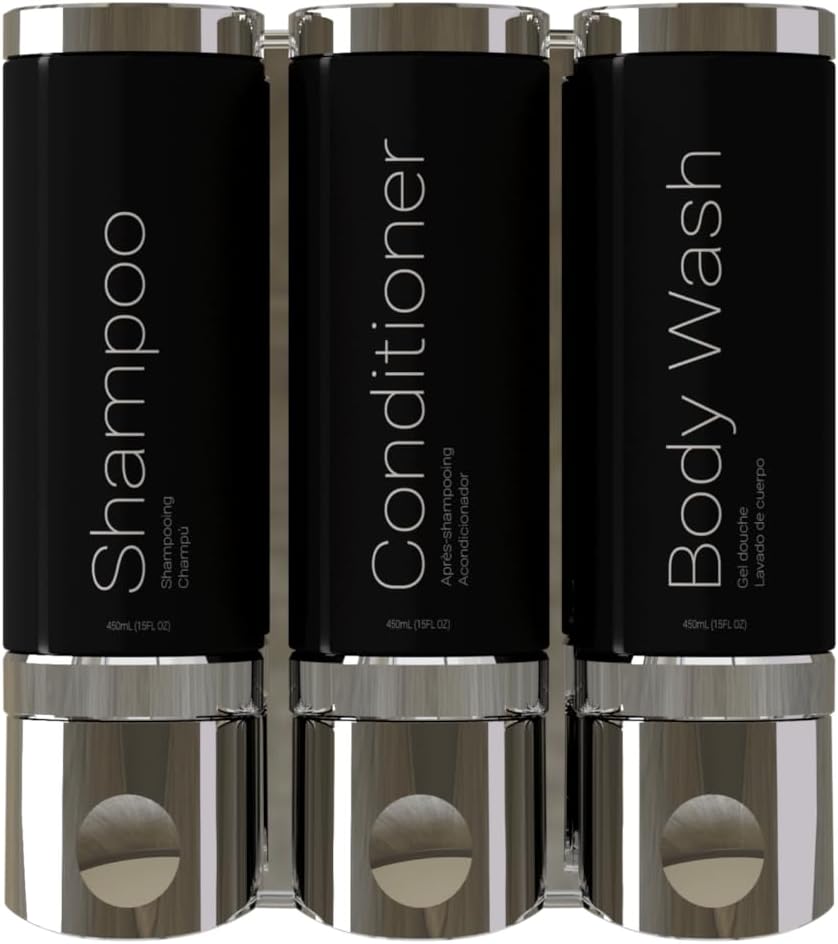 OPHARDT Hotel Bathroom Shower Amenities Dispenser for soap Conditioner Body wash Wall Mount ABS Plastic Refill 450 ml (Chrome)