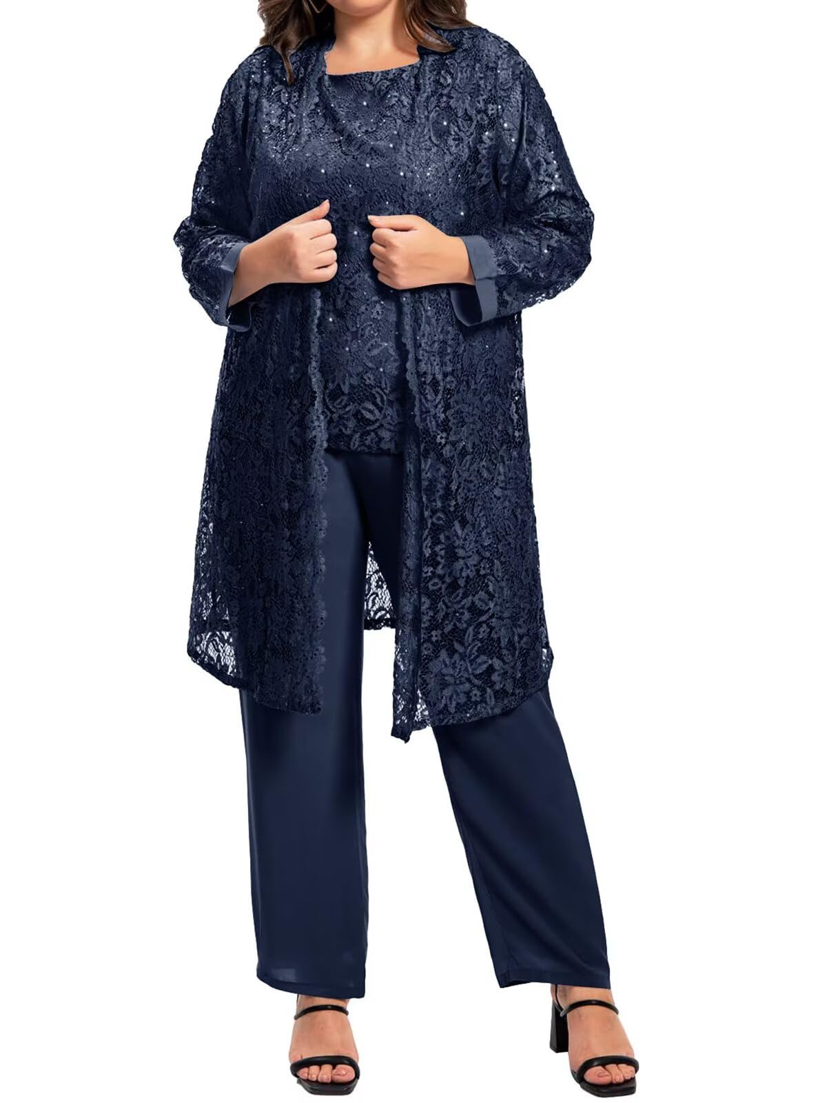 3 Pieces Mother of The Bride Pant Suits Lace Evening Formal Dresses for Wedding Outfit Sets Plus Size