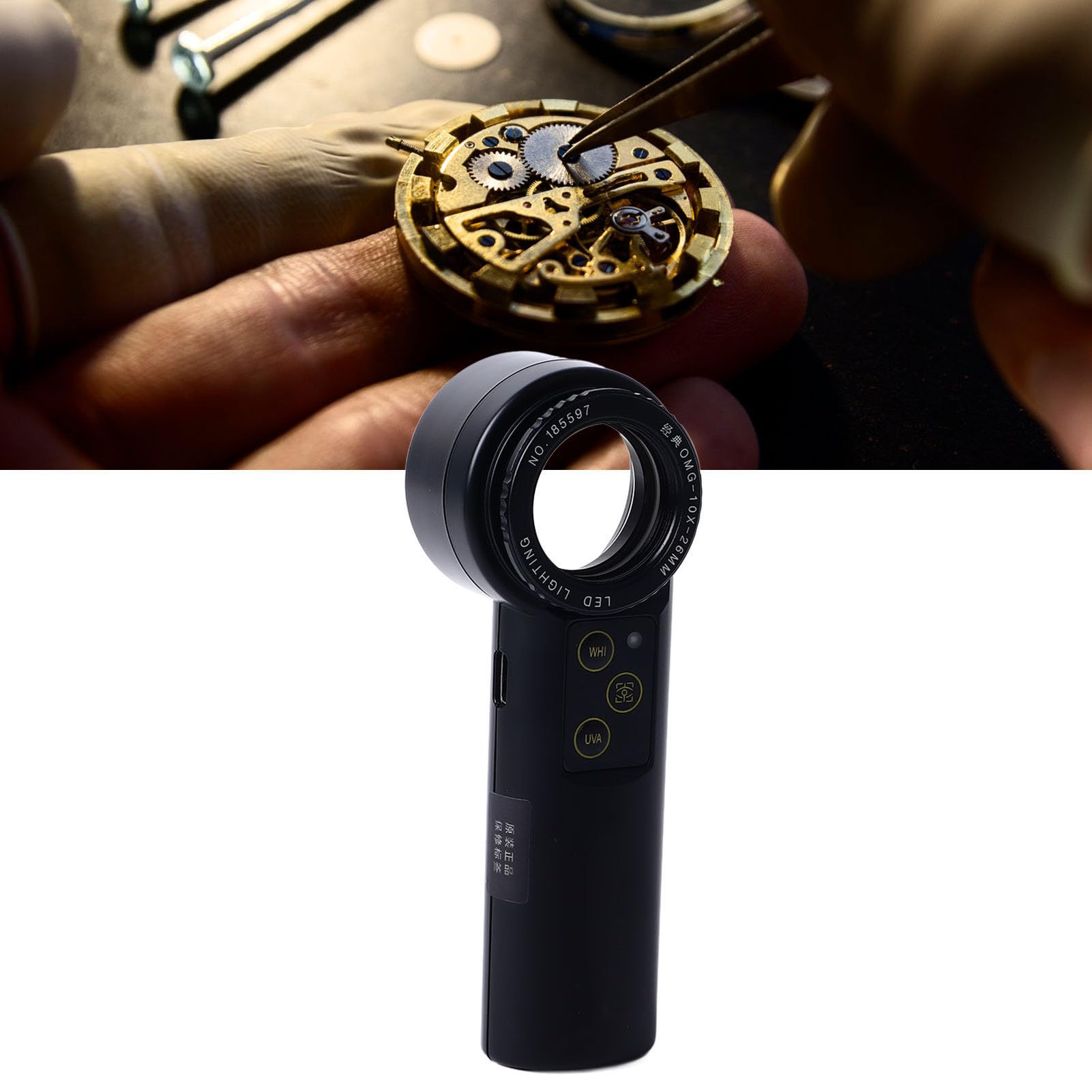 Lente D'ingrandimento per Gioielli, Lente D'ingrandimento Portatile con 2 Luci LED, Lenti in Vetro a Doppio Strato per Gioiellieri per Francobolli Oggetti D'antiquariato Gemme (10X)