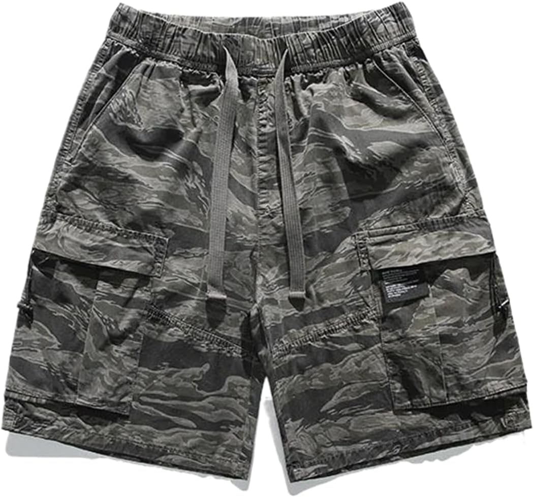 Men Summer Casual Cotton Loose Cargo Shorts Men Camo Straight Elastic Shorts Pants Male