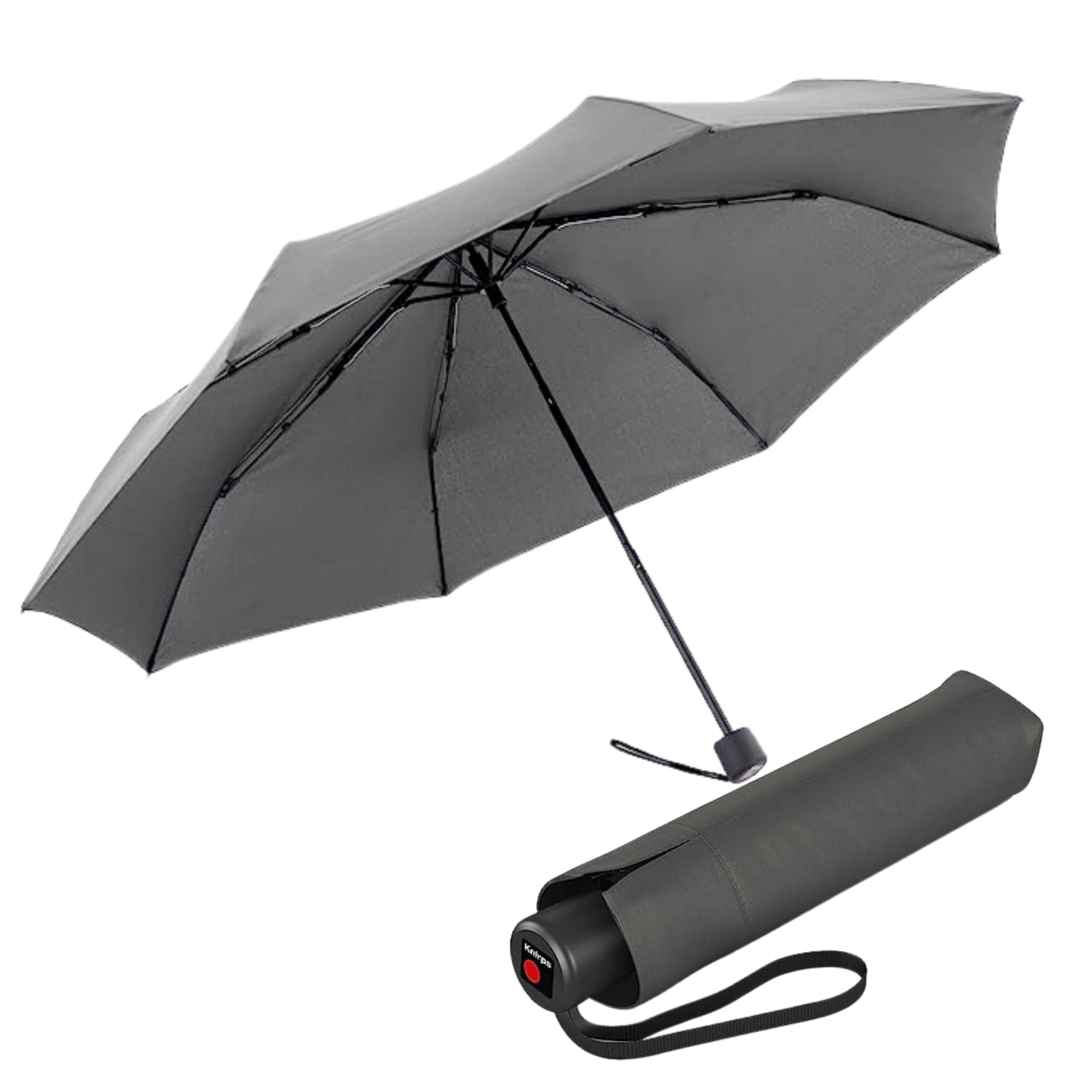 Knirps A.050 Dark Grey Manual Open Close Travel Rain Umbrella for Adults – Ultra Lightweight, Compact Windproof 38.5" Water Resistant Canopy, Steel