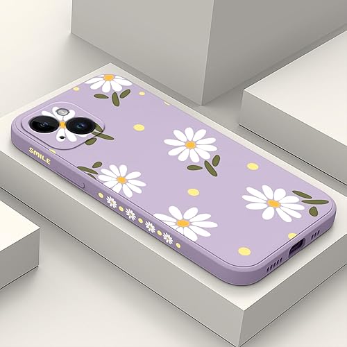 LEECG for iPhone 15 Case, Side Flowers Pattern Design Slim Soft Protector Phone Cover for iPhone 15, Daisy Purple - Daisy Purple - for iPhone 15