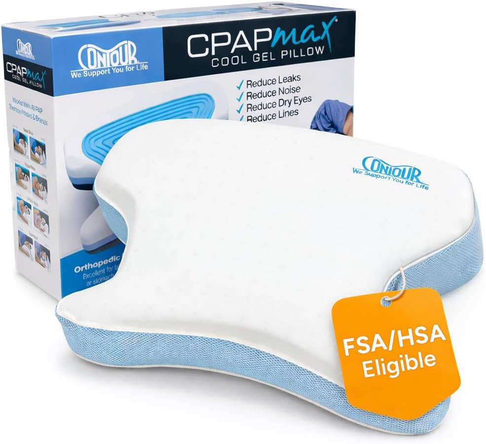 Contour CPAPMax Cooling Gel - CPAP Pillow for Side, Back and Stomach Sleepers with Adjustable Memory Foam - Pillow for CPAP Users, Sleeping with Mask