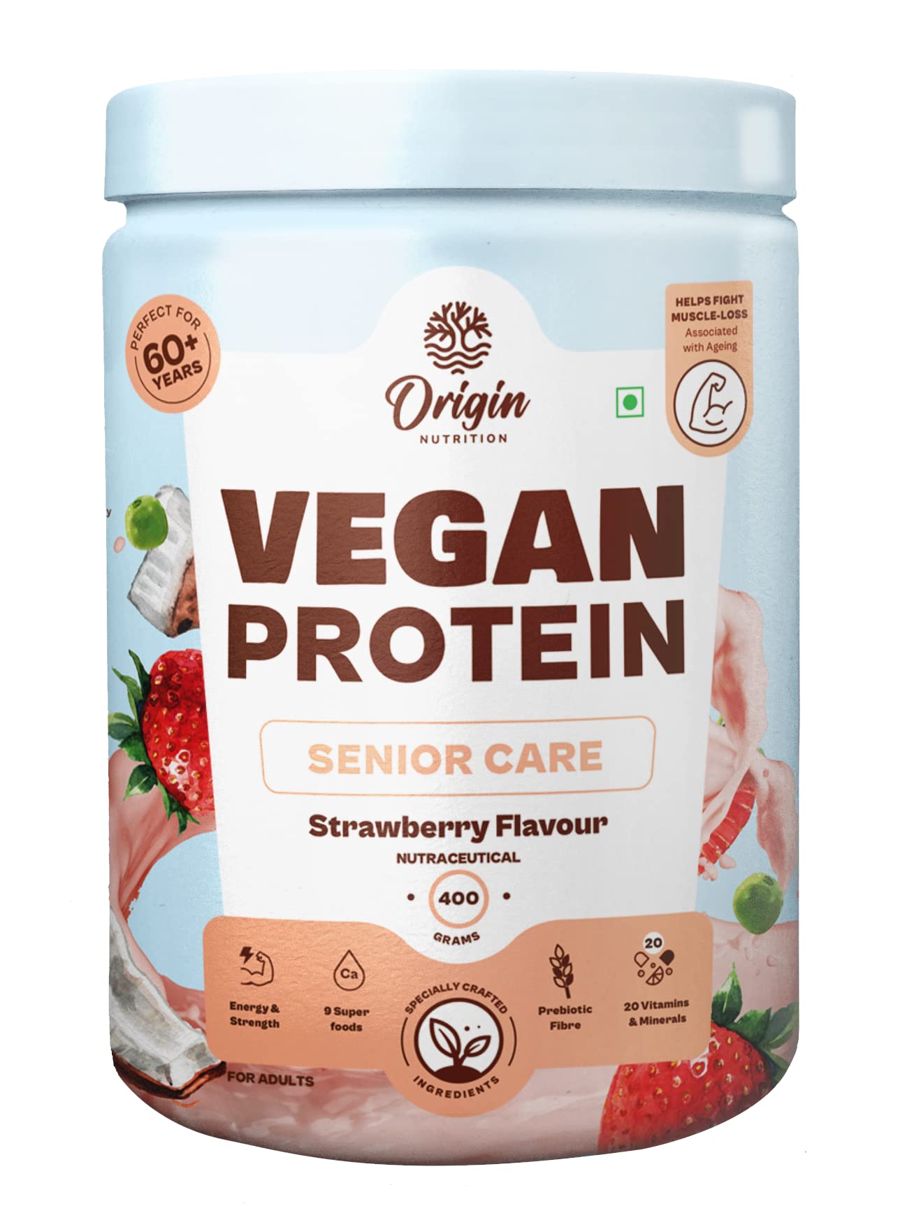 Origin Nutrition Senior Elder Adult Care Plant Protein Powder | For Healthy Ageing | 20 Vitamins & Minerals | 9 Superfoods Ayurvedic Herbs | Easy to Digest | No Preservatives | Strawberry, 400g (B0BZ4T6K7V) Amazon Price History, Amazon Price Tracker
