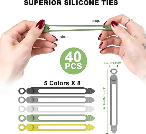 Miniatura 2 de 40 bridas de silicona para cables, cuerda organizadora de cables reutilizables, lazos elásticos para electrónica, correas esenciales para sujetar