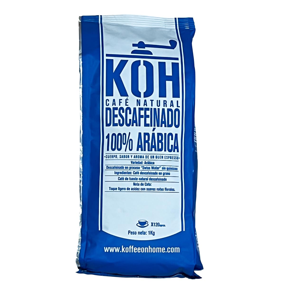 KoffeeONHOME Café en Grano Descafeinado al Agua, 100% Arábica, Tueste Natural, 1 kg