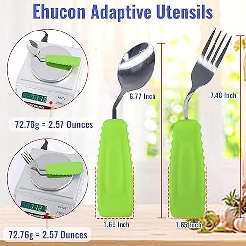 Miniatura 5 de Juego de utensilios adaptativos para temblores de manos, artritis y Parkinson, cubiertos con peso con mango antideslizante para un fácil agarre,