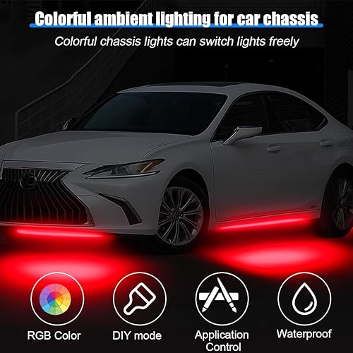 Miniatura 4 de Tira de luces de neón para automóvil, 4 piezas RGB con control de aplicación, lámpara LED para vehículo con función activa de sonido, modo de