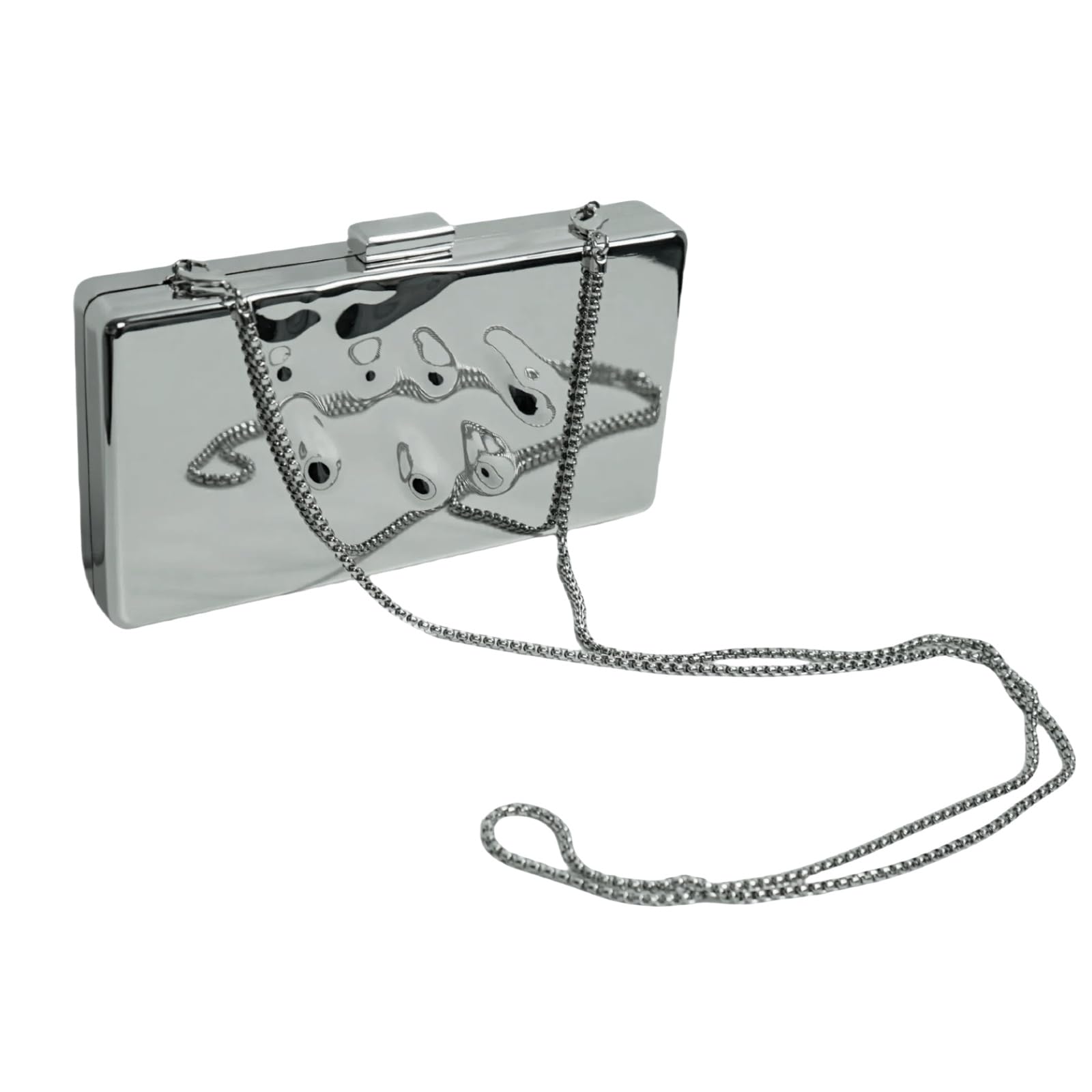 Bolso de noche para mujer, bolso de mano, metales, bolso de embrague, monedero, mujer, boda, noche, fiesta, moda (Color: plata negro)
