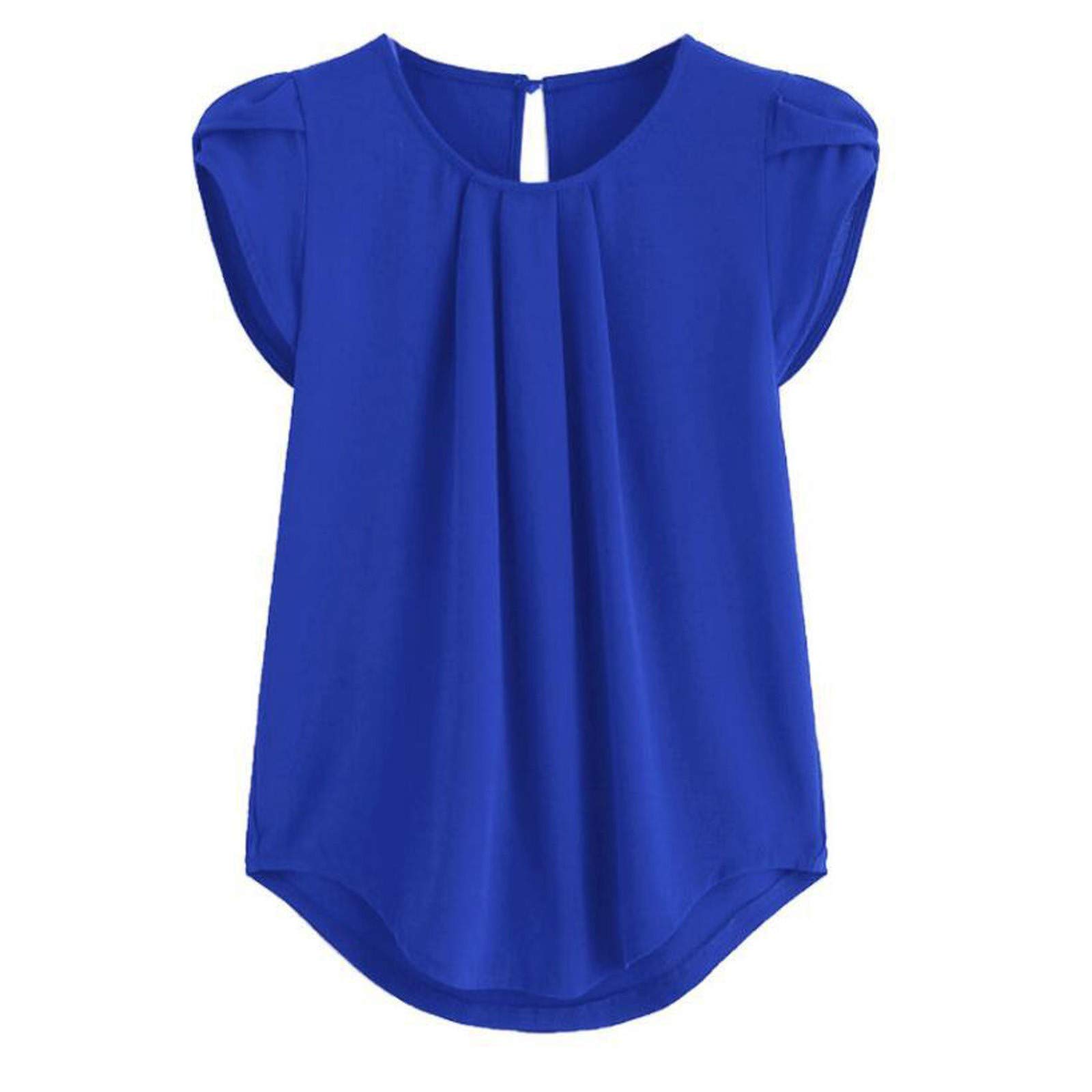 OBiQuzz Túnica de verano para mujer, manga corta, elegante, cuello redondo, blusa, blusas y túnicas, para mujer, tallas grandes, blusas modernas, blusas básicas, camisetas plisadas, S-5XL, azul, M