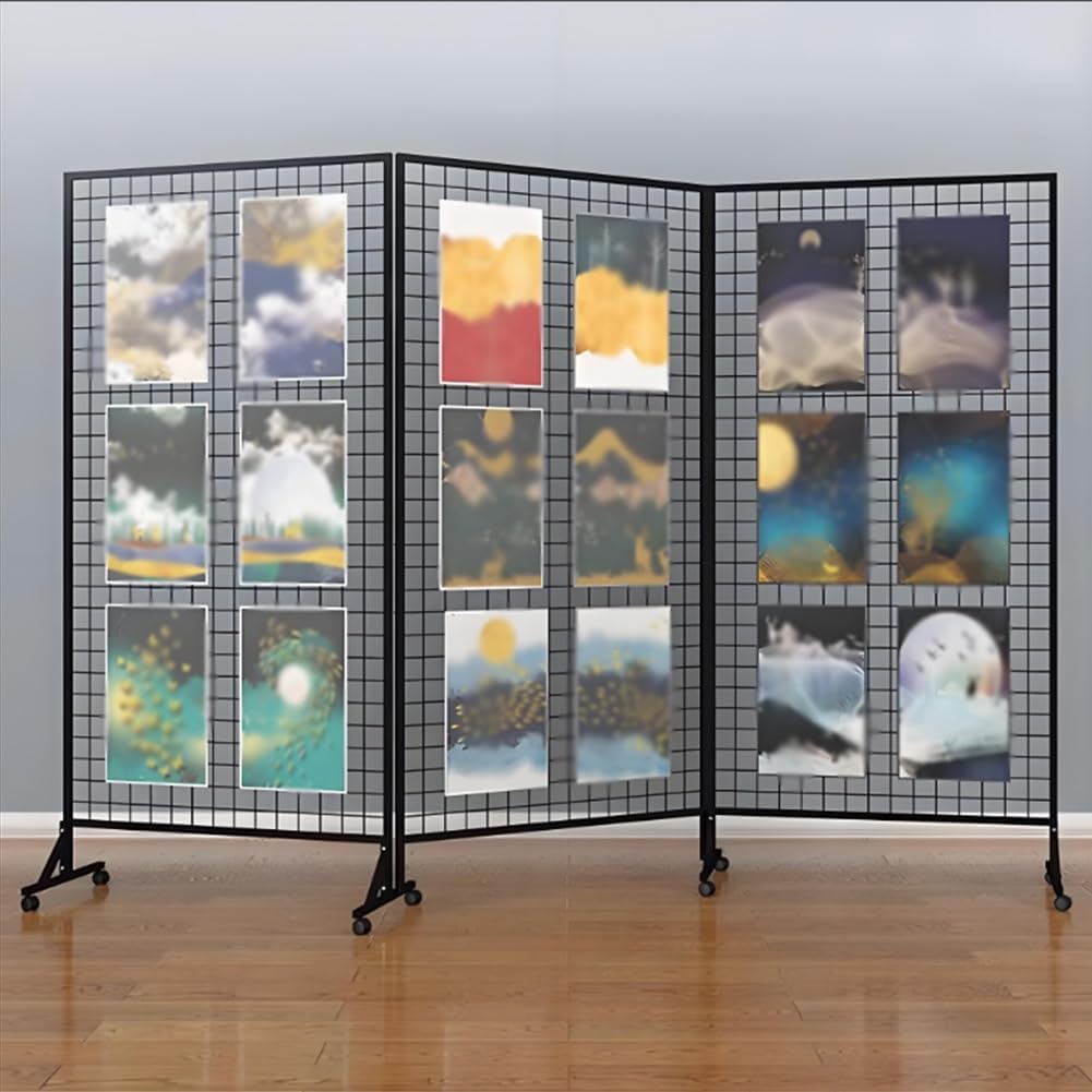 Movable Gridwall Display Rack with Wheels, Floor Standing Retail Mesh Panel, T-Base Design for Easy Transport, Silent Wheels, Perfect for Stores & Exhibitions (140x100cm)