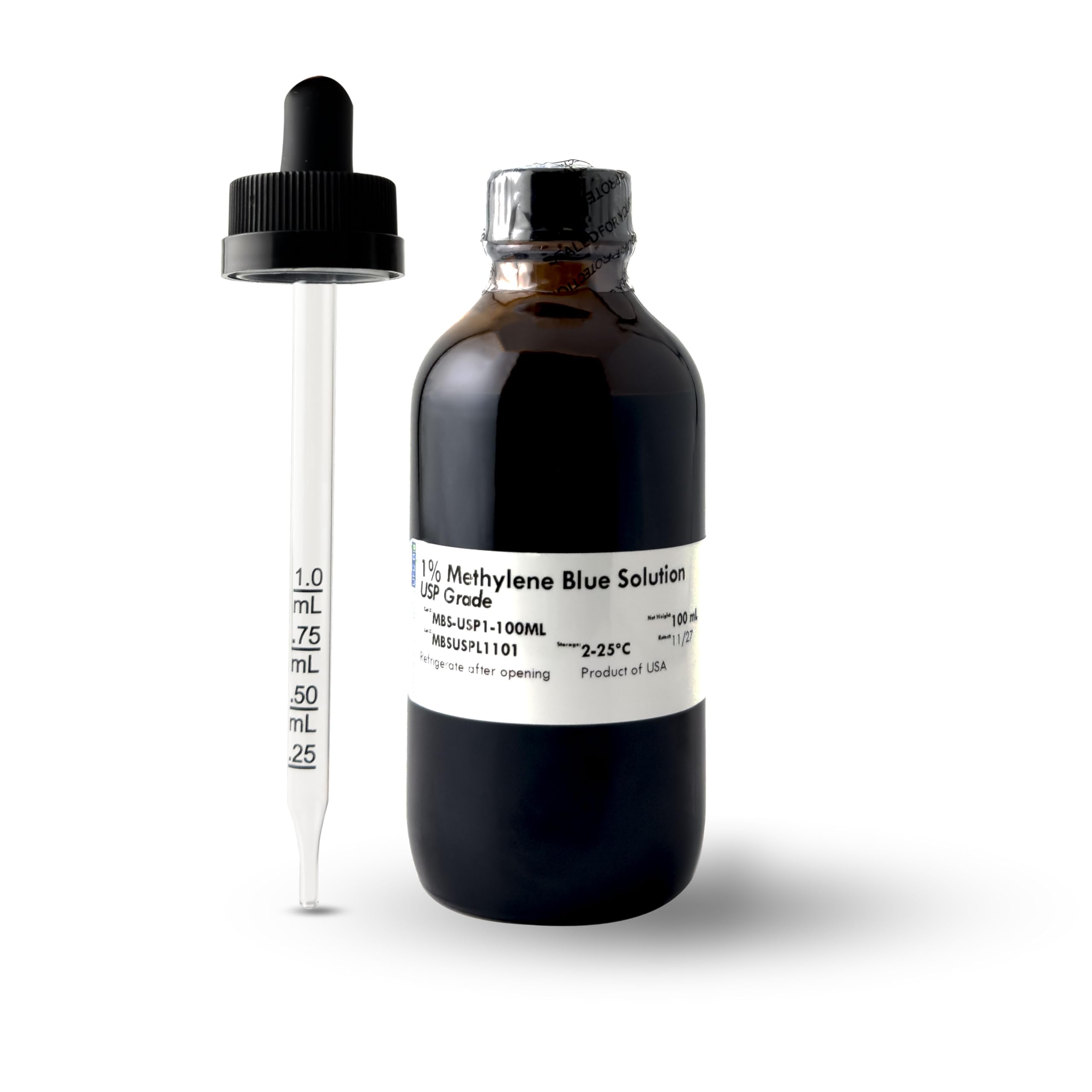 Methylene Blue 1% Solution with Dropper - USP/Pharmaceutical Grade - Pure - Laboratory Reagent - 1μm Filtered Liquid - 100mL