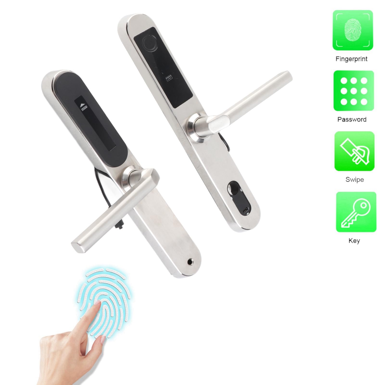 Fingerabdruck Digitales Türschloss Einstellbares Griff Silber für Home Office School, Glastür Schloss Elektretür Schloss Fingerabdruck Smart Lock Digital Lock Passwort