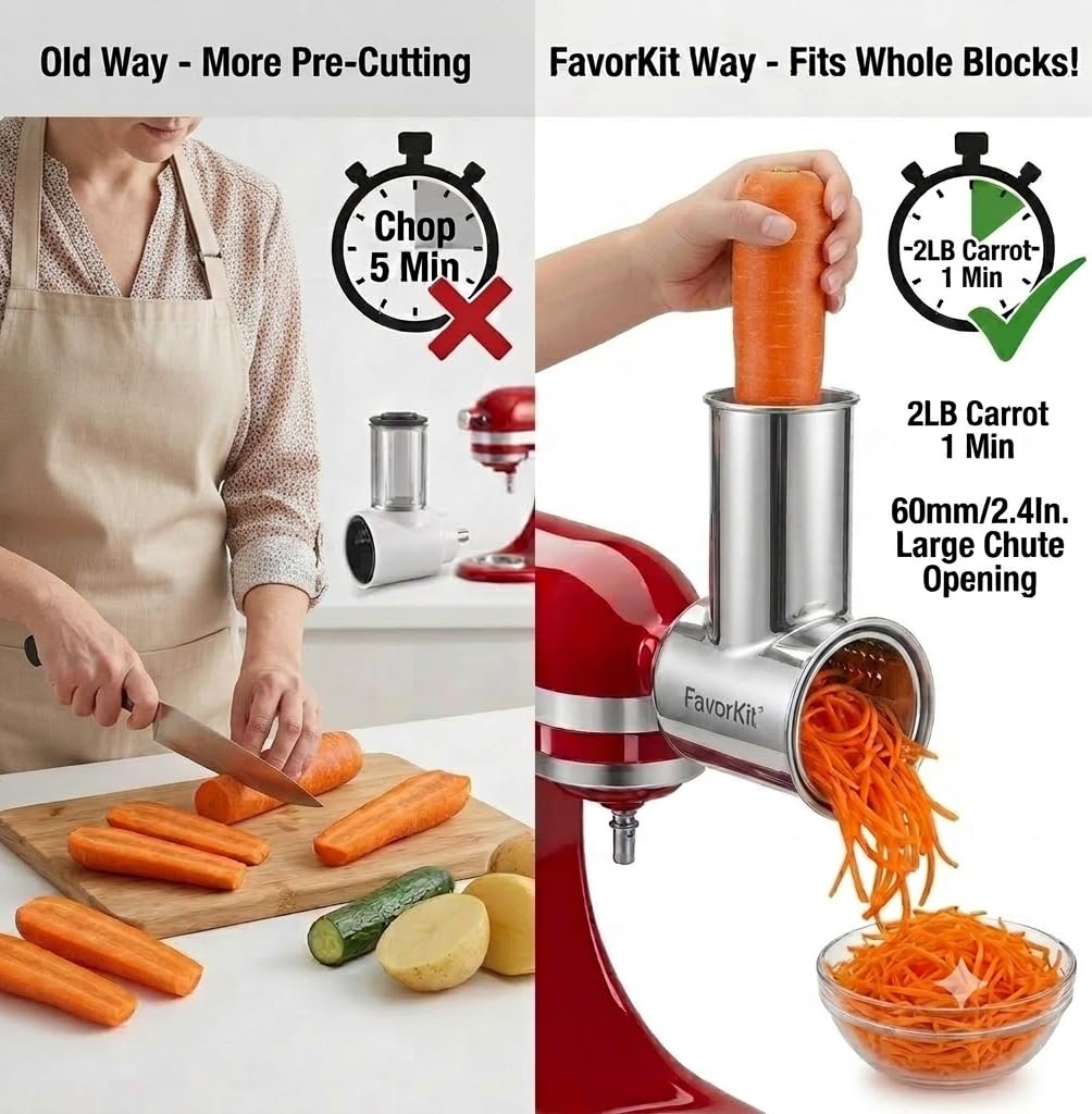 Stainless Steel Slicer Shredder Aufsatz for KitchenAid Mixers, Bigger Vegetable Salat Maker Accessories with 3 Cylinder Blades,Dishwasher Safe!