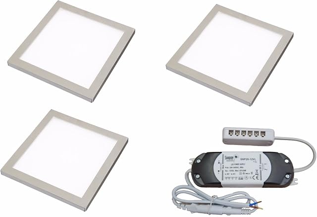 Lighting Innovations 3 X Square Kitchen Light Slim Flat Panel Under Cabinet Cupboard Cool White LED