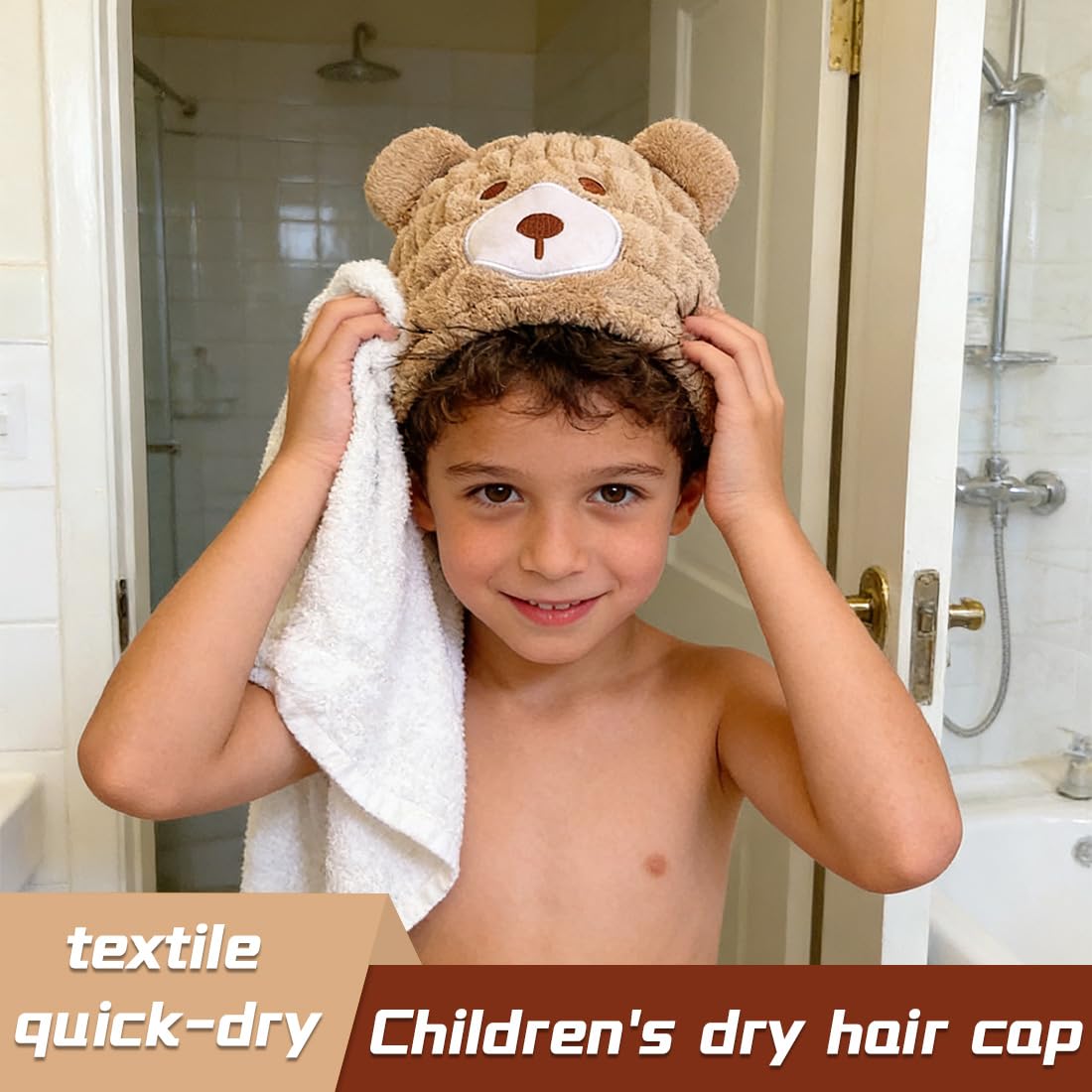 Turbante per capelli in microfibra anti-crespo per bambini, confezione da 2, turbante per capelli in cotone, asciugamano per la testa delle ragazze, cappello per capelli ad asciugatura rapida