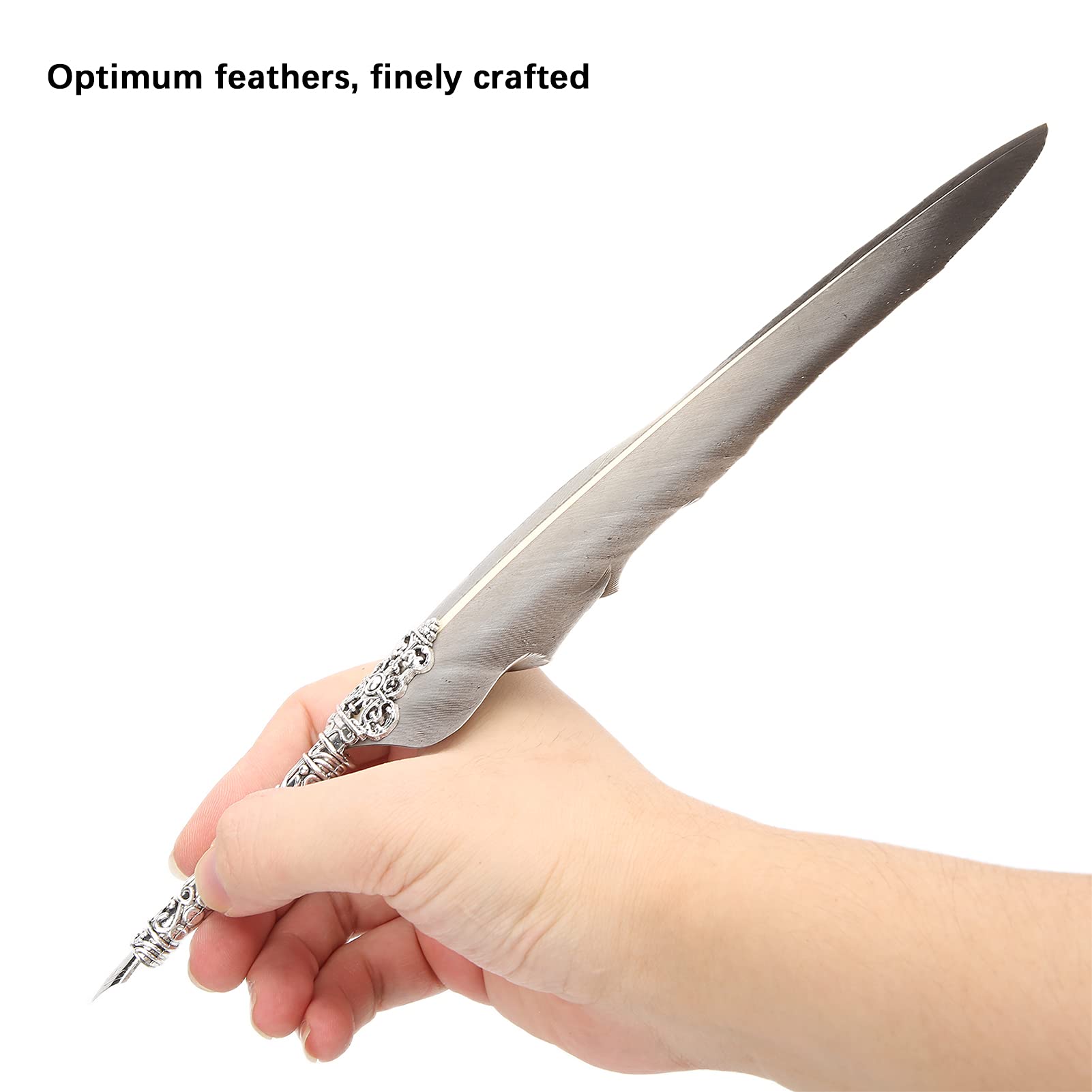 Ensemble de stylos de calligraphie avec plume en acier inoxydable et support en alliage sculpté rétro, et stylo plume en métal pour l'écriture, le dessin (SFDPS038031 Plume grise pointue)