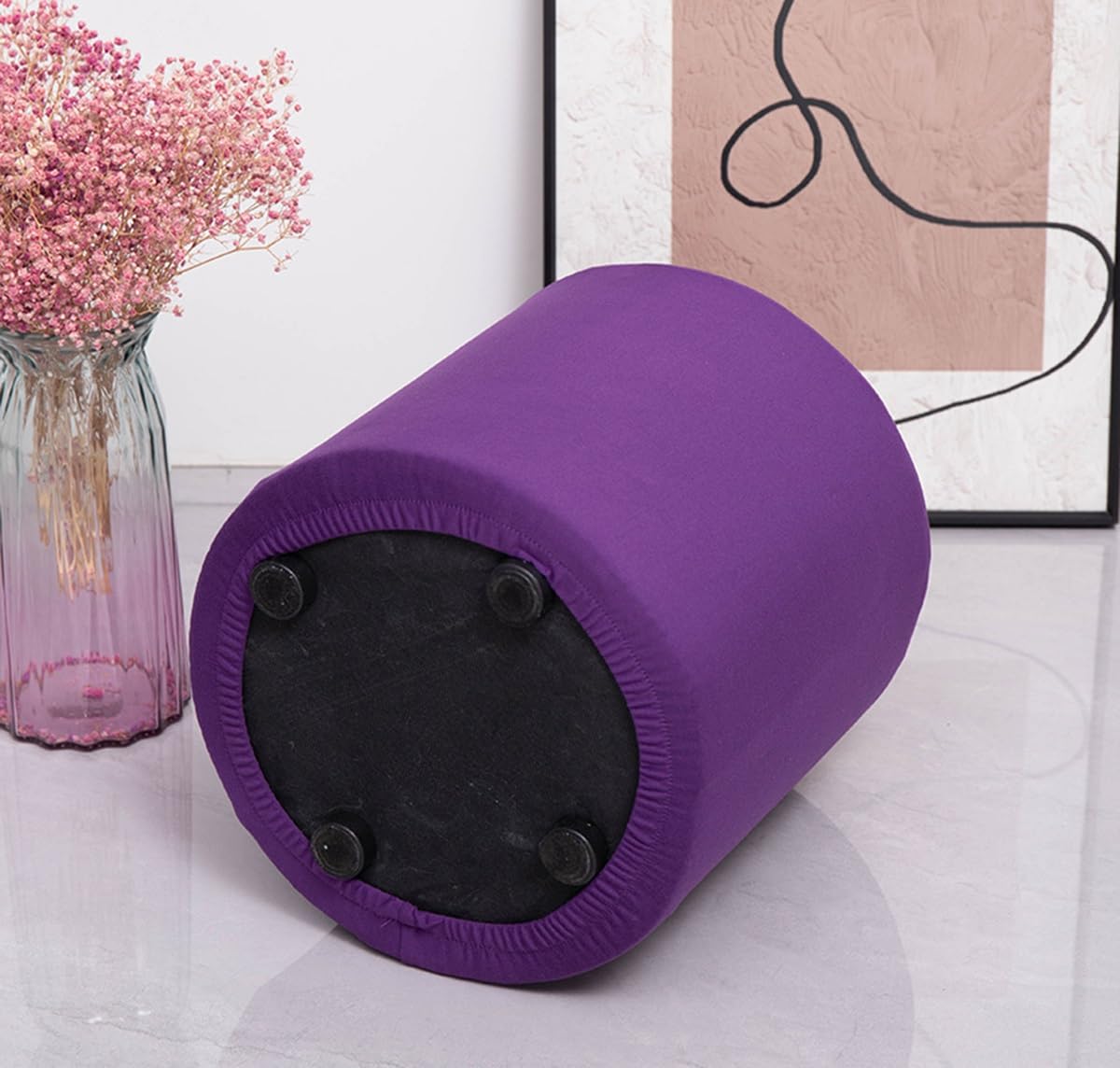 Copri Pouf Elasticizzato Rotondo/Quadrato - Fodera Morbida Per Ottomano, Divano, Poggiapiedi - Foto 3