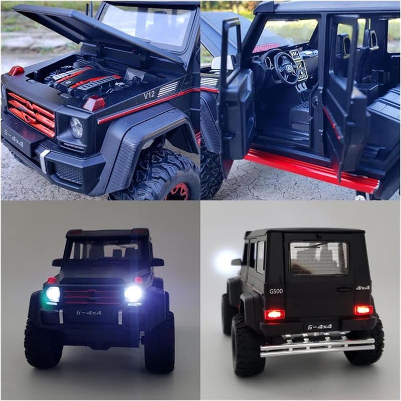 Image of Kids Model 1:24 AMG 4X4 Die Cast Metal Car Pull Back Action Opening Doors with Realistic Engine Sound Lights Toy Car Gift for Boys - Black