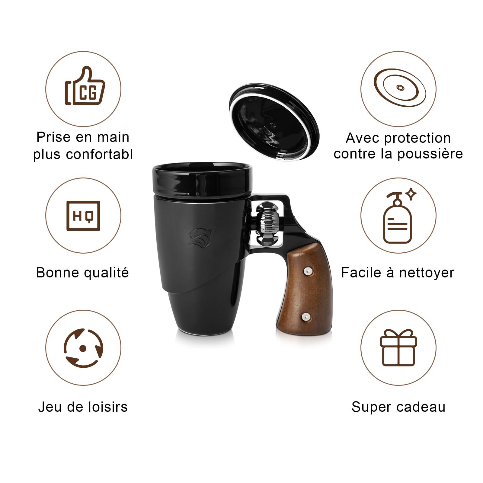 VIREESR Tasse à café pour homme, tasse à café en céramique, cadeaux d'anniversaire pour père, tasses à armes noires cool pour hommes, cadeau de Saint-Valentin pour lui, cadeau de fête des pères (473