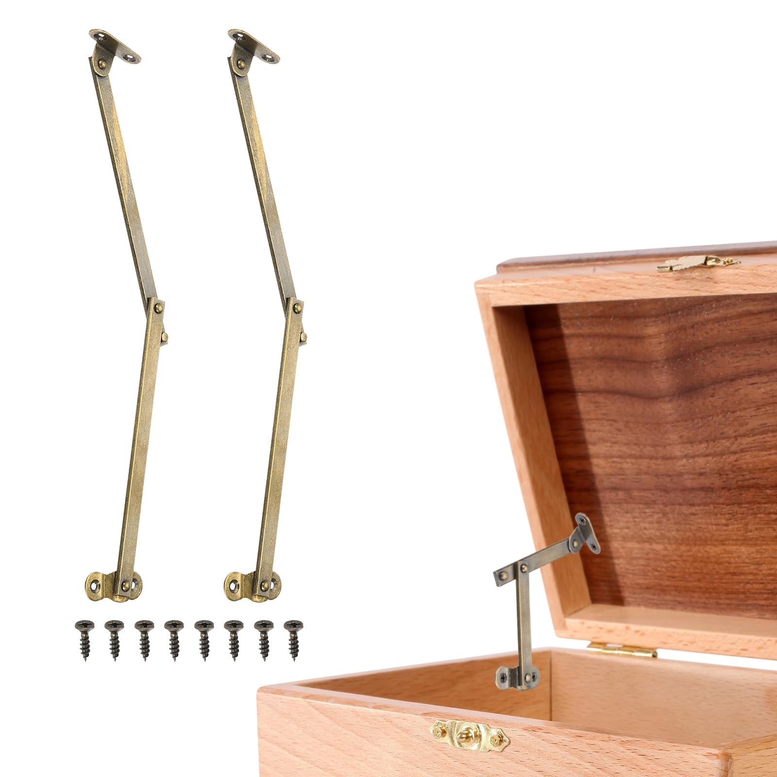 sourcing map 2Pcs Folding Lid Support Hinges, 5.9" Left Side Lift Up Stay Hinge Brass Rotatable Hinges for Cabinet Wardrobe Wooden Jewelry Box Cupboard Storage Shelve, Bronze Tone