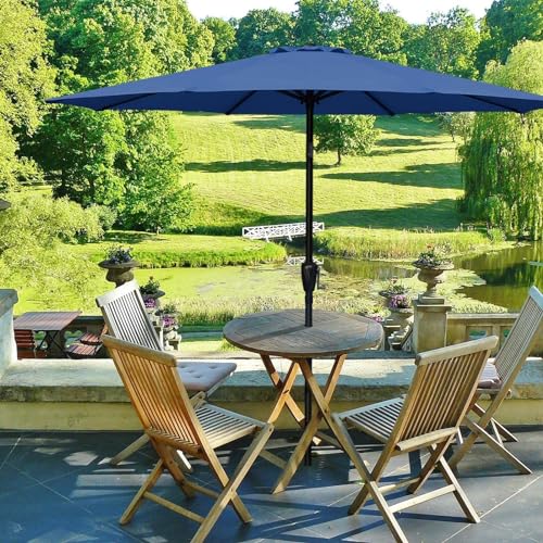Simple Deluxe 9 FT Patio Umbrella with 20 Inch Heavy Duty Base Stand, Push Button Tilt/Crank 8 Sturdy Ribs, for Outdoor Market Table, Garden, Lawn, Backyard, Pool, New, Blue and Black by Simple Deluxe - Used condition - Image 6