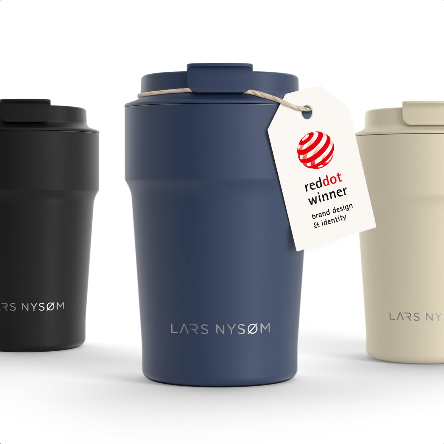 LARS NYSØM Thermo Coffee Mug-to-go 13oz | Travel Mug 0.38 L with Insulation | Silicone Grip Base | Leak Proof Stainless Steel Tumbler for Coffee and Tea on the Go (Midnight Blue - Powder, 380ml)
