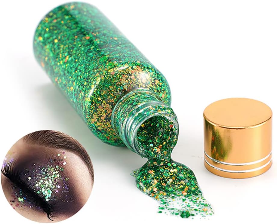 GL-Turelifes Zeemeermin Chunky Glitter Gel Chameleon Glitter Body Gel Festival Glitter Cosmetica voor Gezicht Lichaam Haar Nagels Make-up Schaal Gepolariseerde Pailletten Glitter Oogschaduw 30ml (#12 Groen)