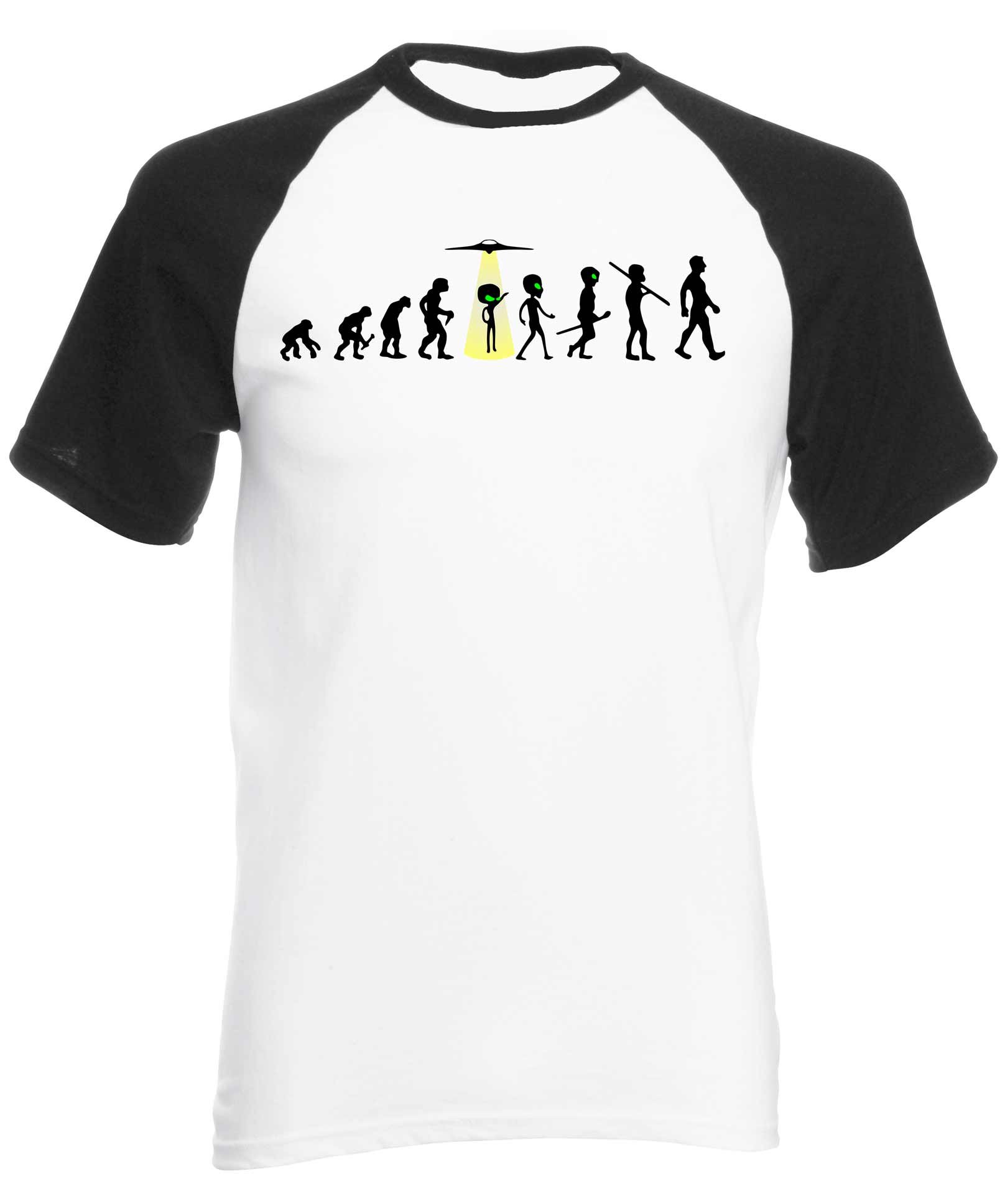 Reality Glitch Men's Evolution - Alien Abduction Baseball Shirt Short Sleeve Black