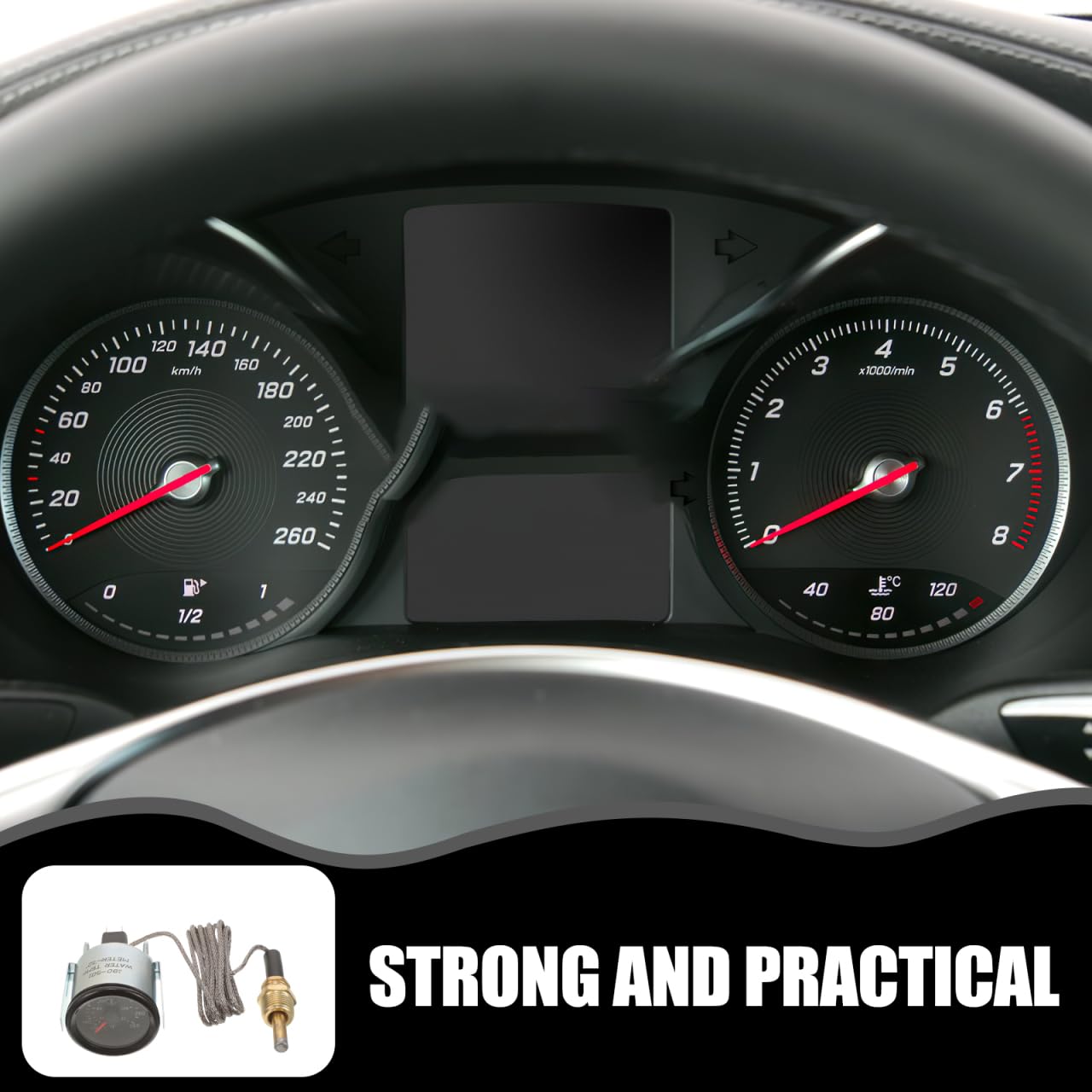 Amosfun Medidor Mecánico y Metal de Temperatura del Agua para Coche Escala Abs 2 Pulgadas 52mm con Sensor Dual Adecuado para Bricolaje