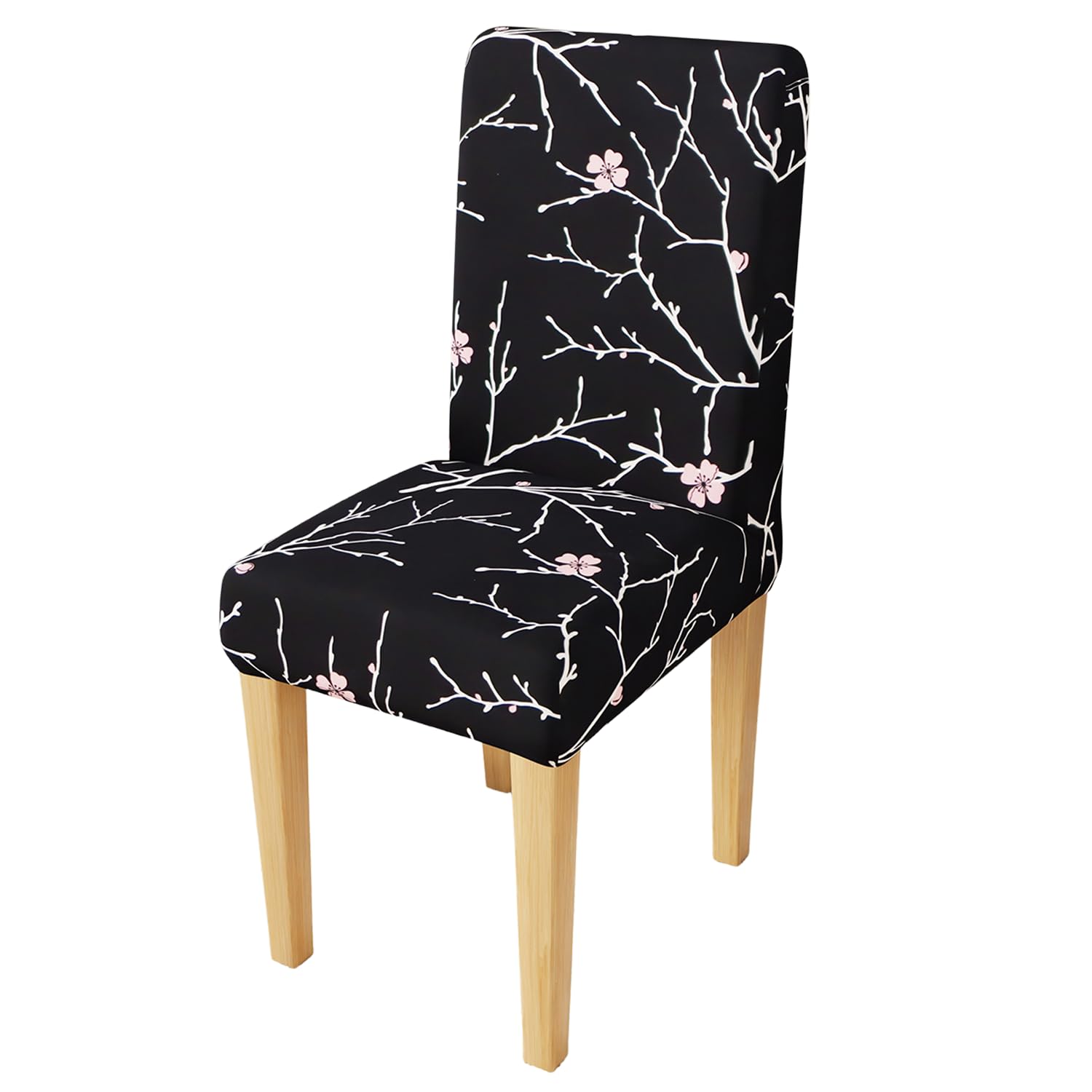 Lukzer 1PC Black Stem Design Stretchable Dining Chair Cover | Universal Fit Removable Washable Slipcover | 140 GSM Polyester Spandex | Elastic Protective Cover for Home & Hotel Chairs (CC-001-01)