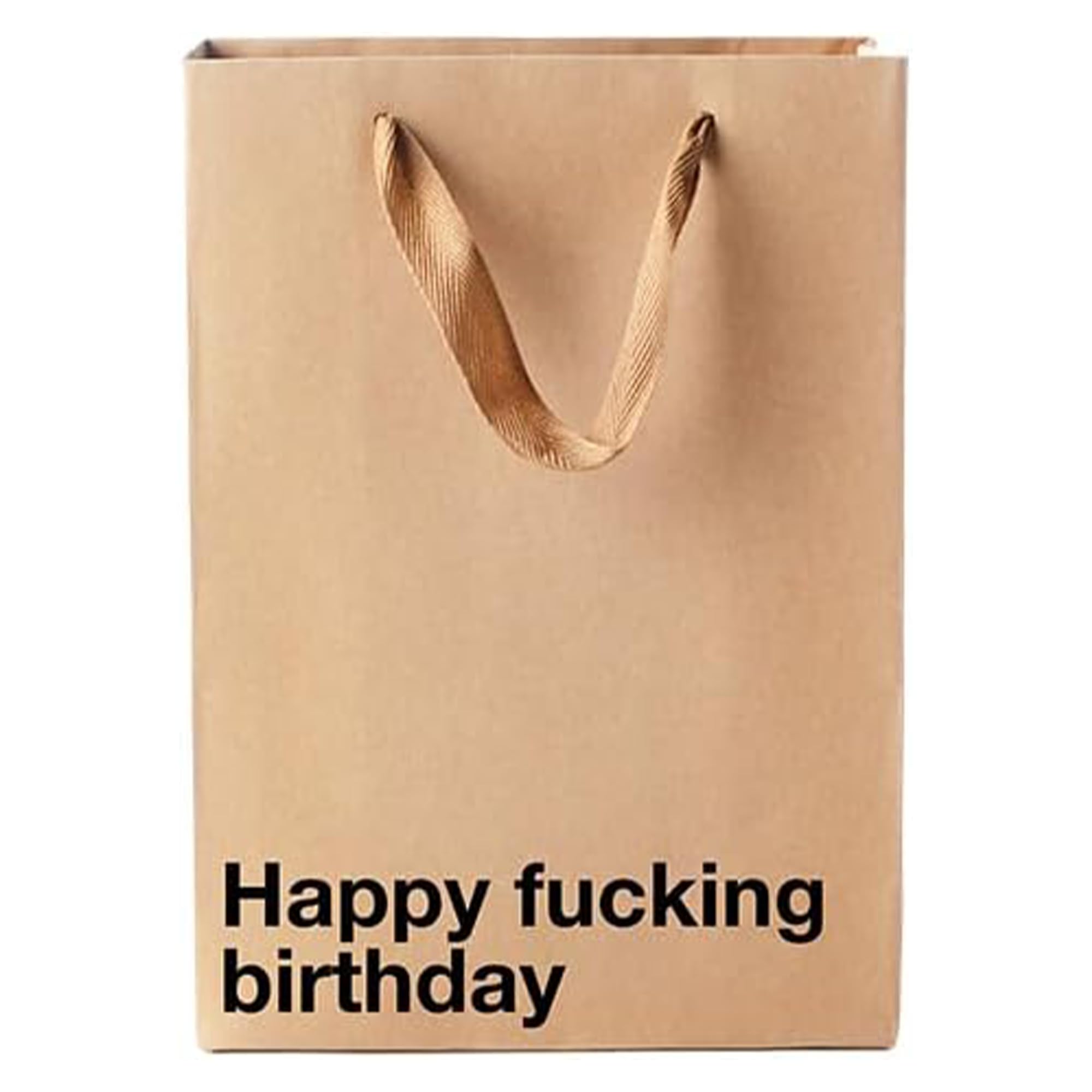 MilkToast Brands Funny Profanity Gift Bag, 11" x 8" x 4" Size, Happy Fucking Birthday, Reusable Brown Kraft Paper Swear Word Bag for Father's Day, White Elephant, and Birthday Gifts